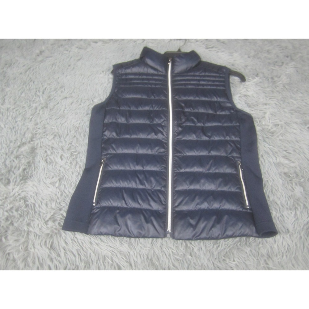 CiSono Jacket Womens Medium Navy Blue Puffer Vest Full Zip Polyester Mock Neck